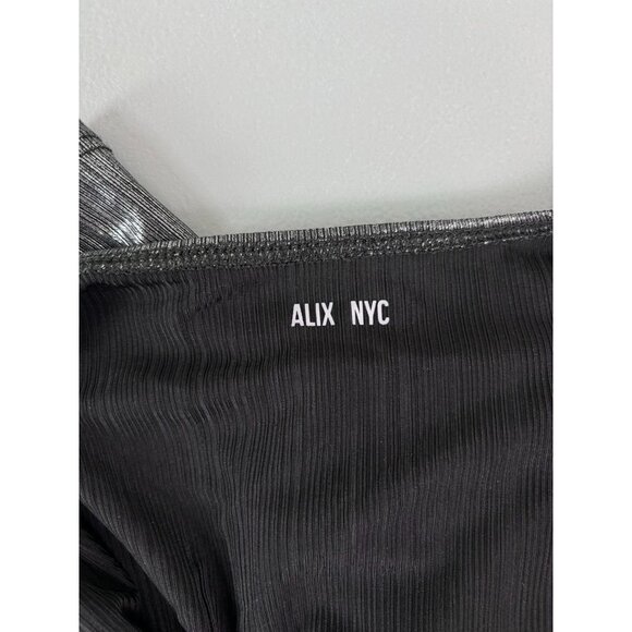 Alix NYC women's XS Irving Lamé Bodysuit sliver metallic plunge neck long sleeve - Picture 7 of 8